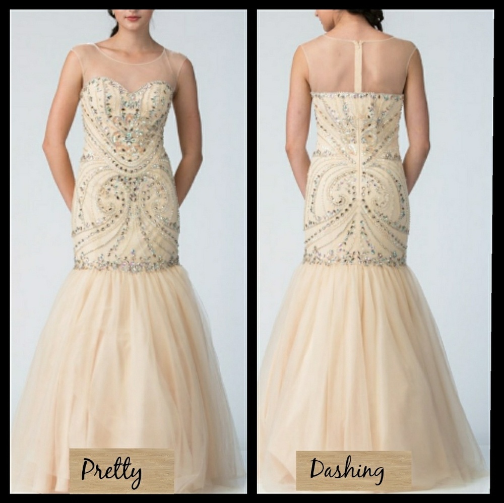 Nude Mermaid Flare Sparkle Prom Dress